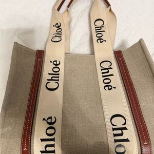 Chloe Beige and Brown Canvas Tote woody medium